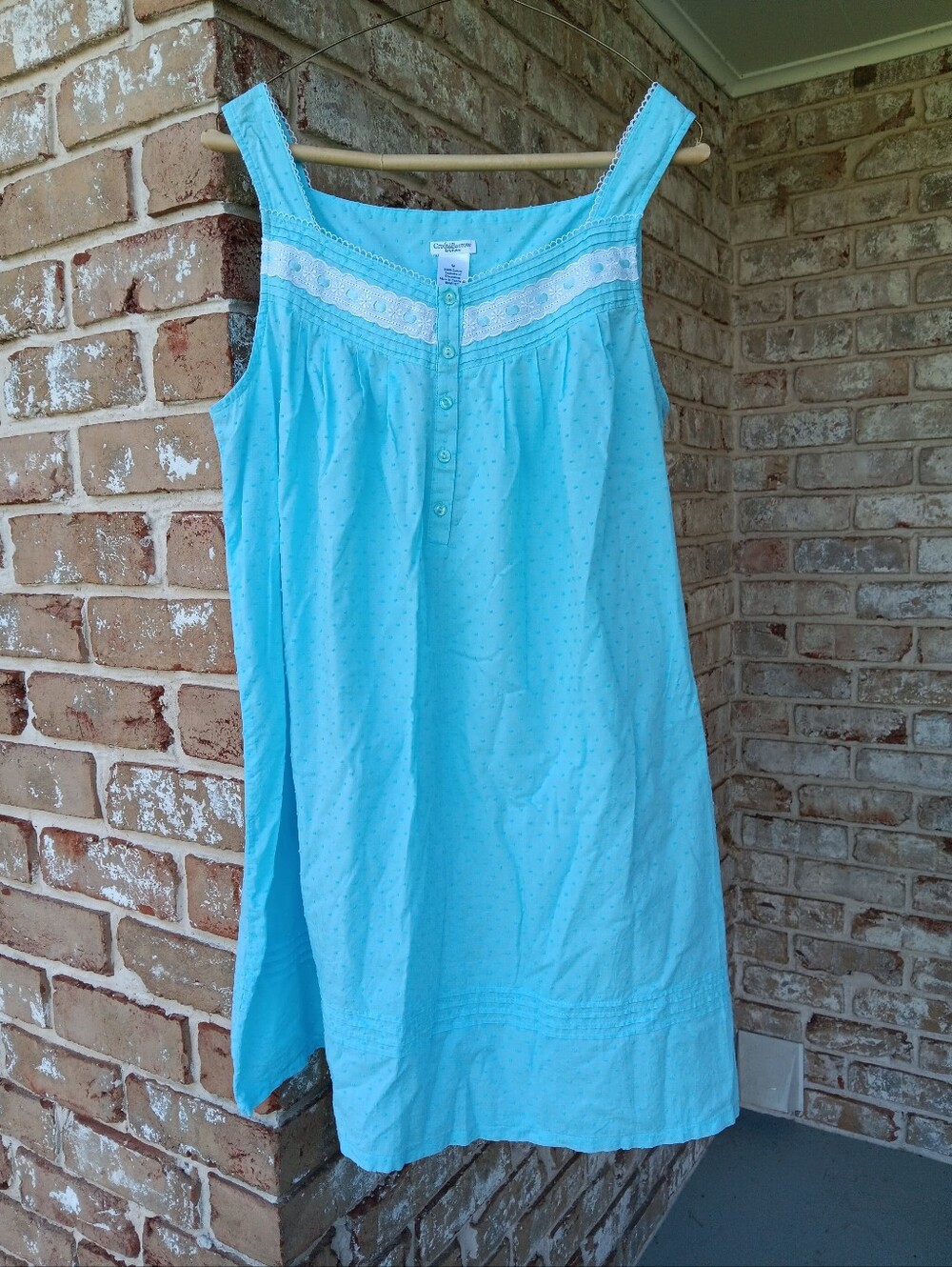 Blue Sleeveless Eyelet Nightgown with Lace Trim